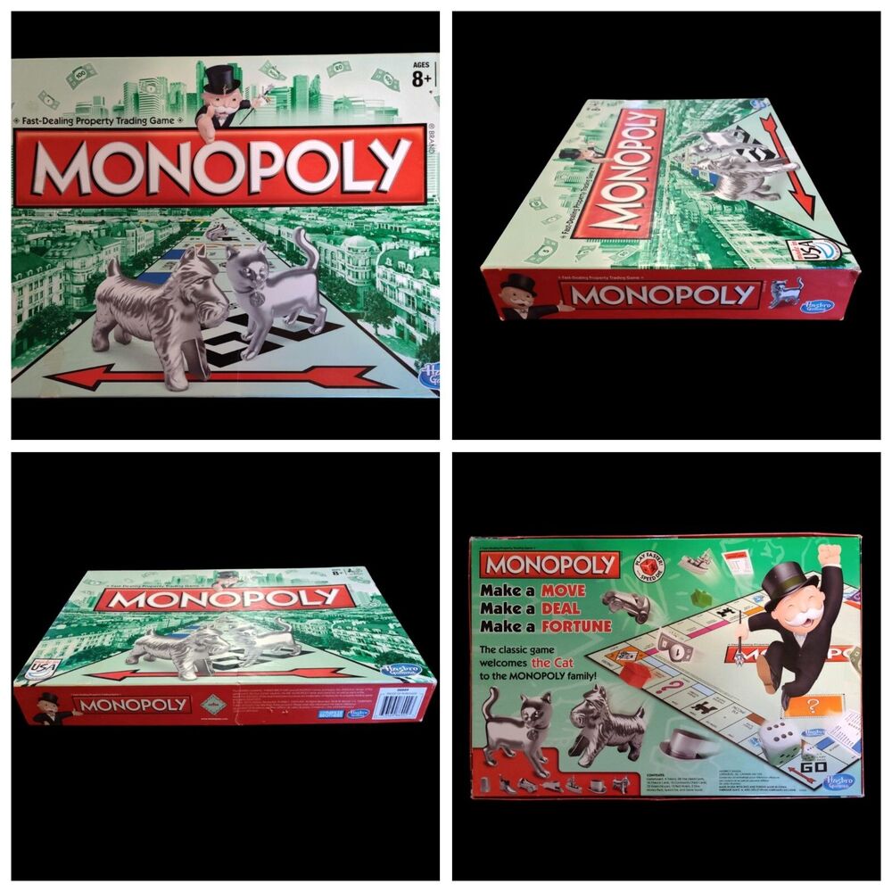 2014 Monopoly W/CAT Piece Board Game Real Estate Property Trading *Inspected